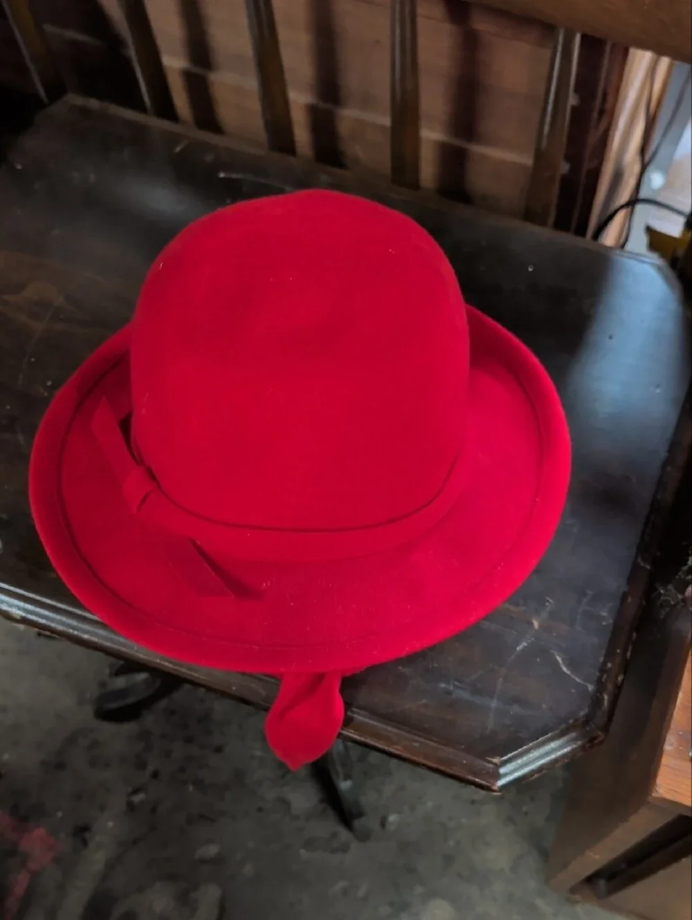 Vintage Street Smart by Betmar Red Wool Cloche Hat & Attached Scarf Set